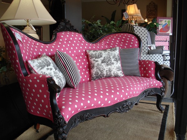 A settee is transformed with polka dots