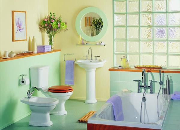 How To Create The Perfect Pastel Bathroom with a sink, toilet and tub.