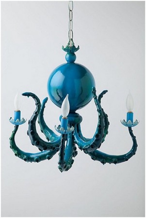 A blue chandelier with octopus tentacles - Ocean Accents.