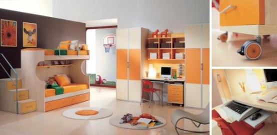 This orange room fits the criteria for fun, fashionable, and functional (digsdigs.com)