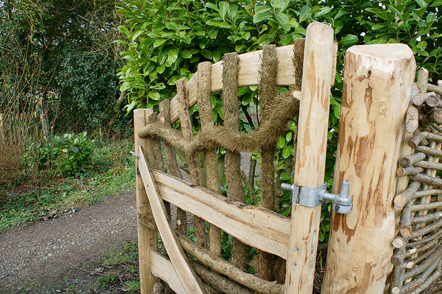 A charming roughhewn garden gate