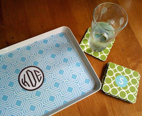 Monogrammed coaster set adds a personal touch to your home.