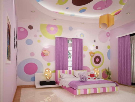 Keywords: girl's bedroom, pink, purple, polka dots
