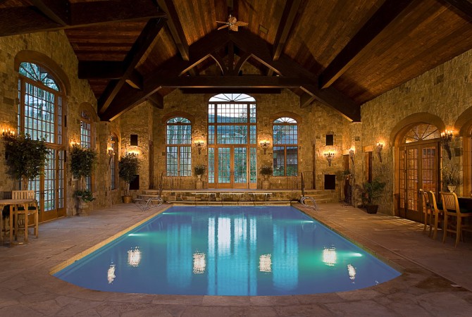 Indoor swimming pool in a house.
