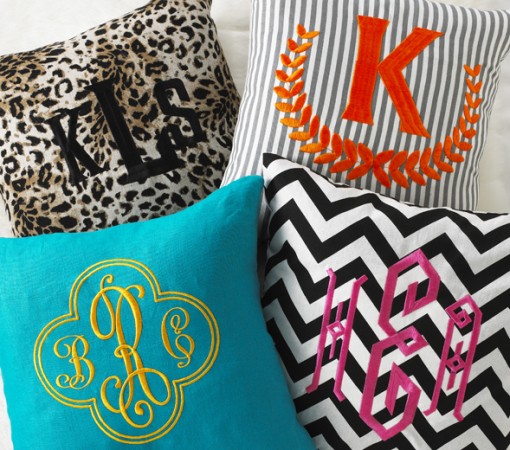 Four monogrammed pillows add a personal touch to your home.