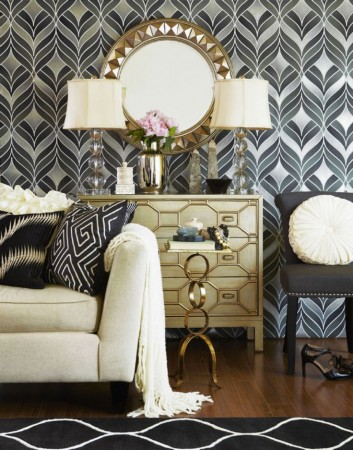 Geometric patterns, bold contrasts and lots of metallic shades make this room the epitome of Art Deco (pinterest.com)