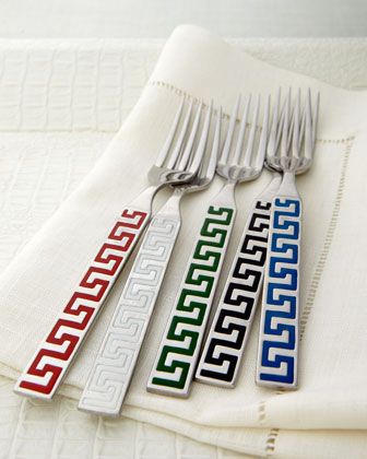 Household items, such as this flatware, add interest with bold Greek Key design 