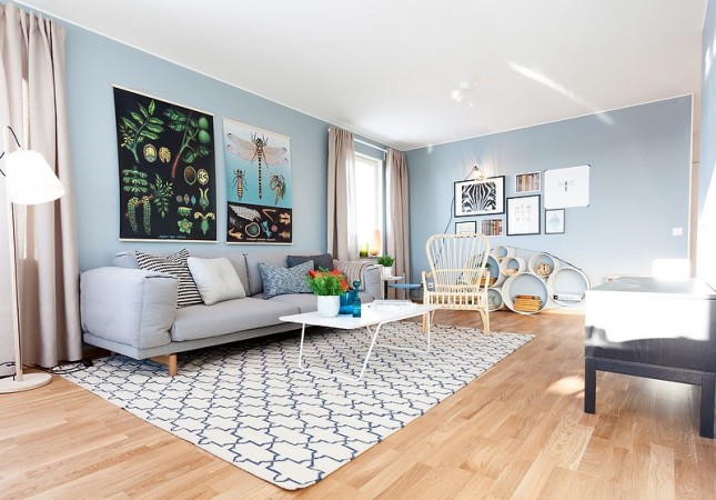 Powder blue walls create a peaceful, airy vibe in this room 