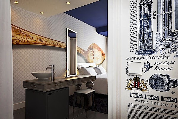 Unique wall treatments draw attention in the Andaz-Amsterdam Hotel 