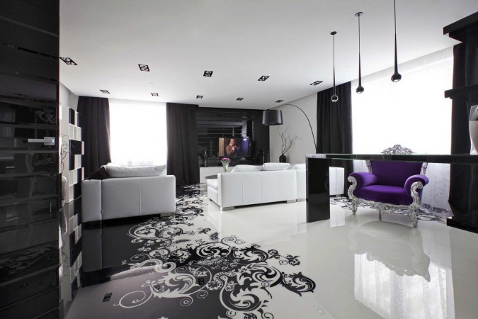 A purple-accented living room.