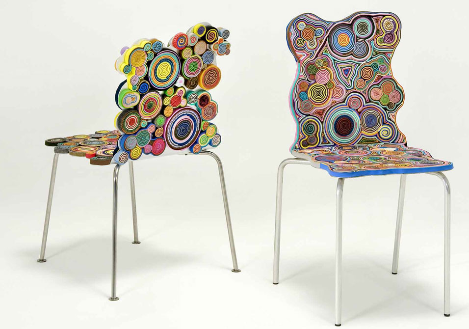 Functional Art Furniture - A pair of chairs made from colorful paper that raises the creative quotient in your home.