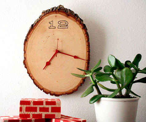 A tree trunk clock.