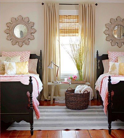 Twin beds in a guest room.