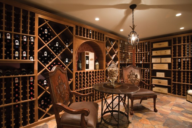 A well-appointed wine cellar, ready for tastings
