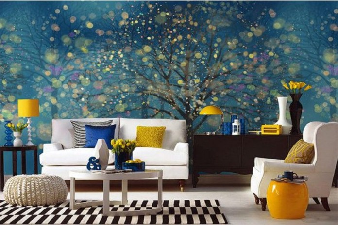Fascinating wall mural with yellow accents (pinterest.com)