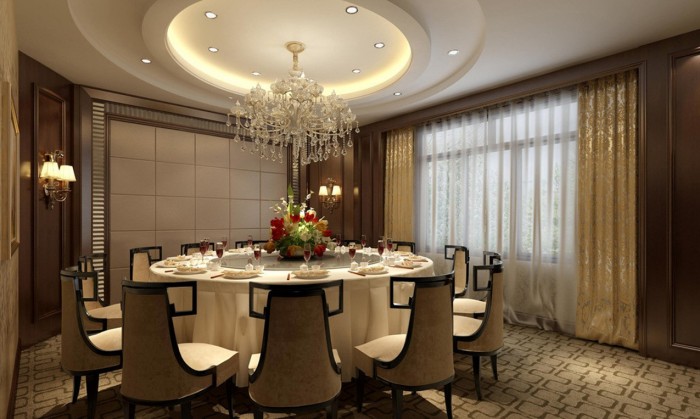 Circular ceiling detail sets the theme for this dining room