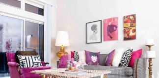Pink and gold interior with black accents modernizes