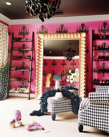 Black provides a modern contrast to pink walls