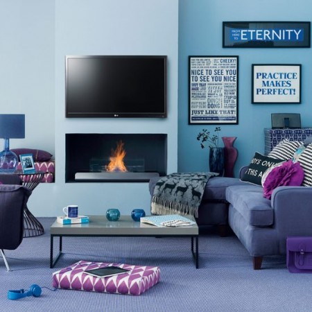 Blues combined with purple enhances this room 