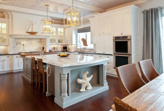 Understated coastal kitchen with a large island.