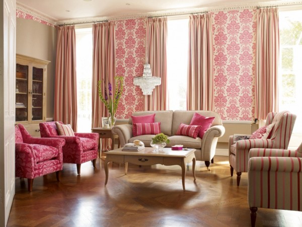 Pink and cream with gold accents create a lovely space