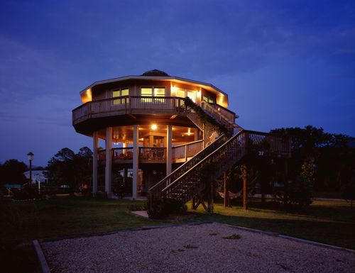 A round house with wraparound deck