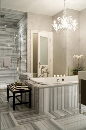 Unique patterned marble bathroom 