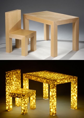 Bae Se Hwa lighting table series made of wood and acrylic 