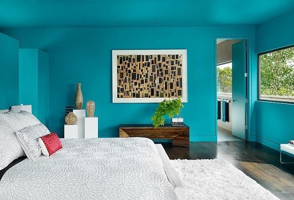 Clean and crisp turquoise room