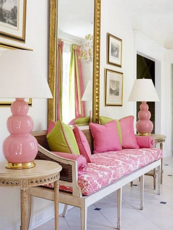 Pretty pink with green and gold accents