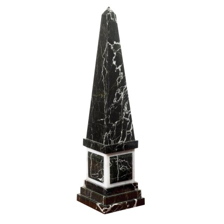 A trendy black and white obelisk on a white background, perfect for interior design.