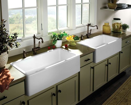An apron (farmhouse) sink is a classic touch in the farmhouse kitchen 