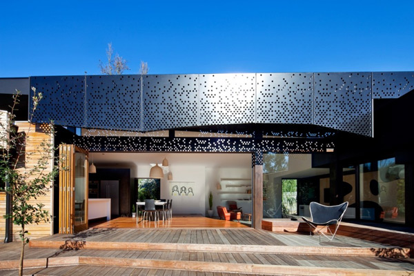 Perforated panels enhance this home