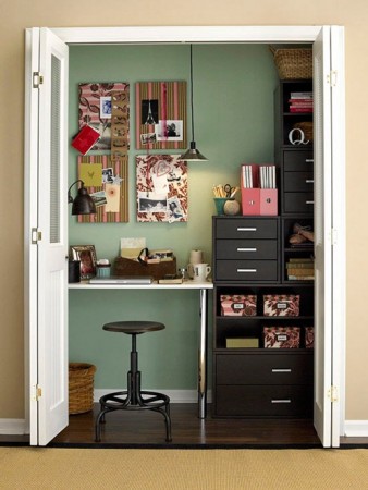 Even limited closet space can serve as a home office