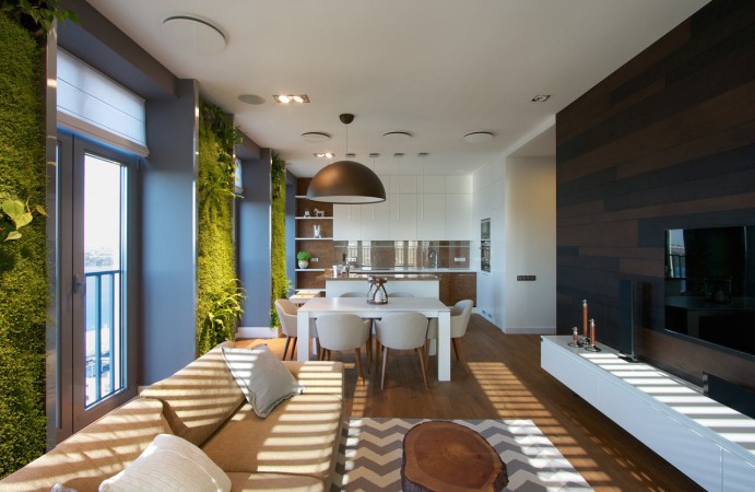 Wall gardens bring nature to this modern space