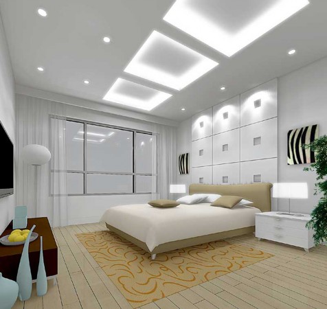A modern bedroom featuring a 3D rendering, designed to achieve a serene and restful ambiance.