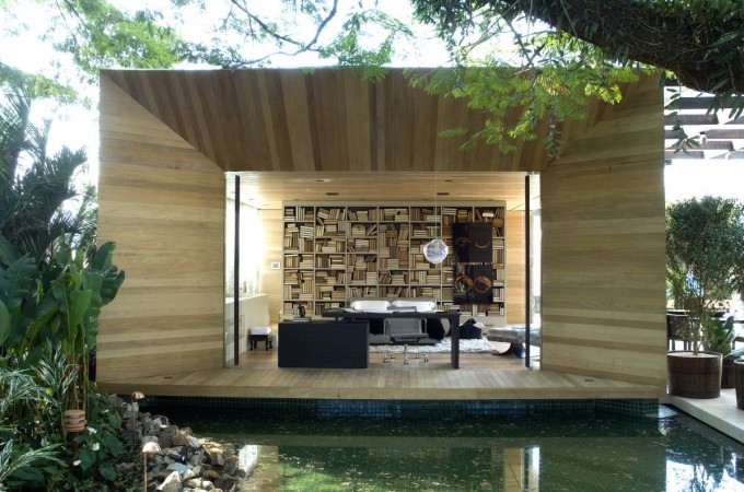A home office in a wooden house.