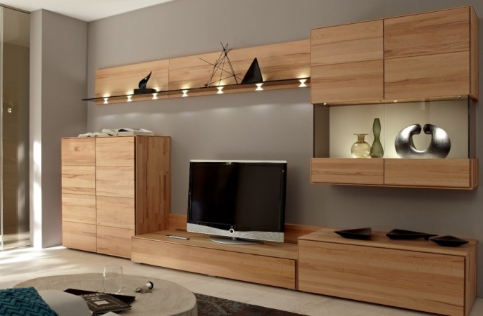 A handsome cabinet houses the television and forms a nice surround