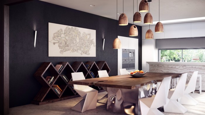 Stand-out furniture creates sleek lines in this modern dining area