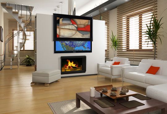 Concealing the television behind art is a stylish option