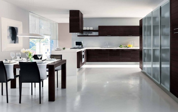 The modern kitchen has great flow