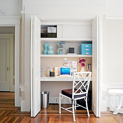 A closet is the perfect spot to use as an office