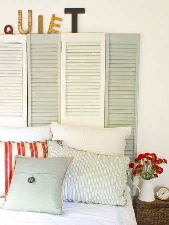 headboard with recycled shutters
