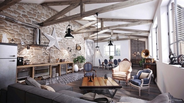 Wonderful texture from rustic accents make this room interest 