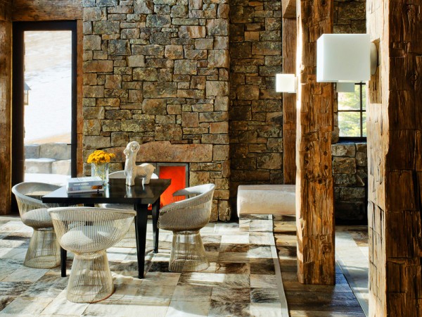 Rustic stone adds texture to this modern space 