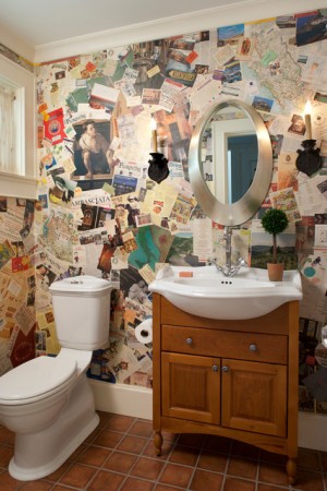 Unique powder room wall covering
