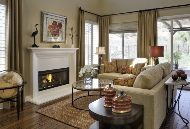 An Autumn-inspired living room with a fireplace.