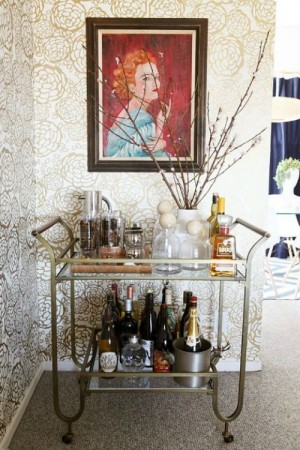 A bar cart, a household champion for entertaining with style and convenience.