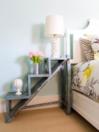 DIY nightstand made with an old stepladder