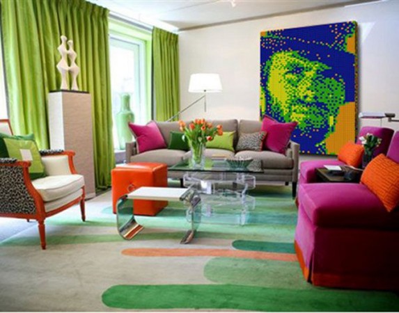 Eclectic and colorful Living Room with pop Art elements and LED lights